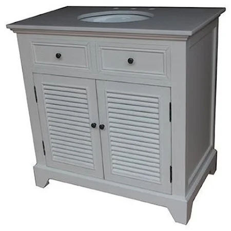 Cottage White 2 Louvered Doors 36" Vanity Sink